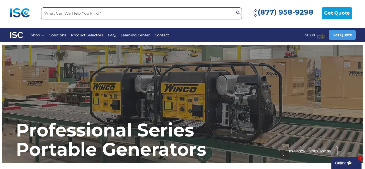 ISC homepage with a photo of factory equipment