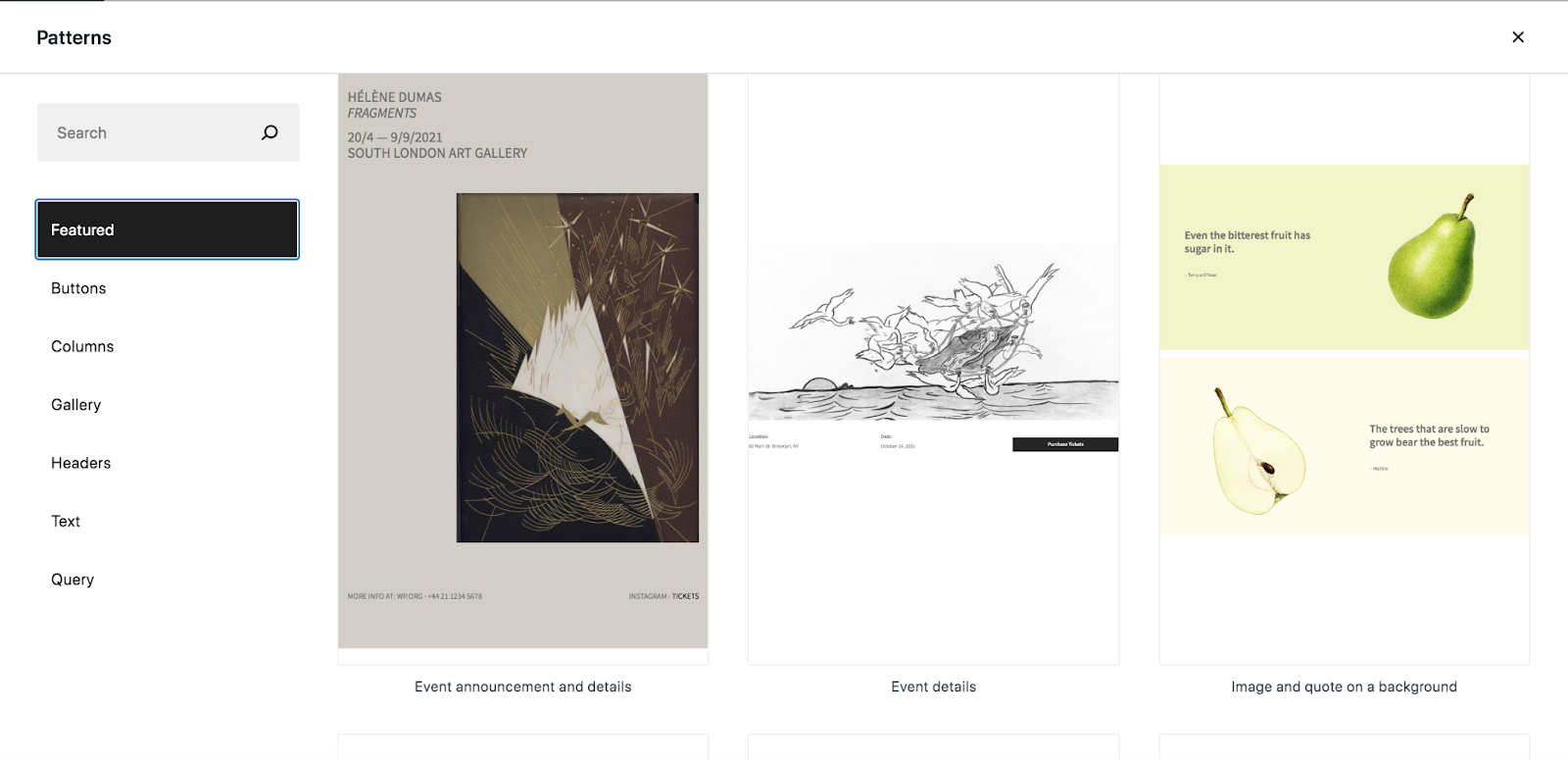 block pattern library in WordPress