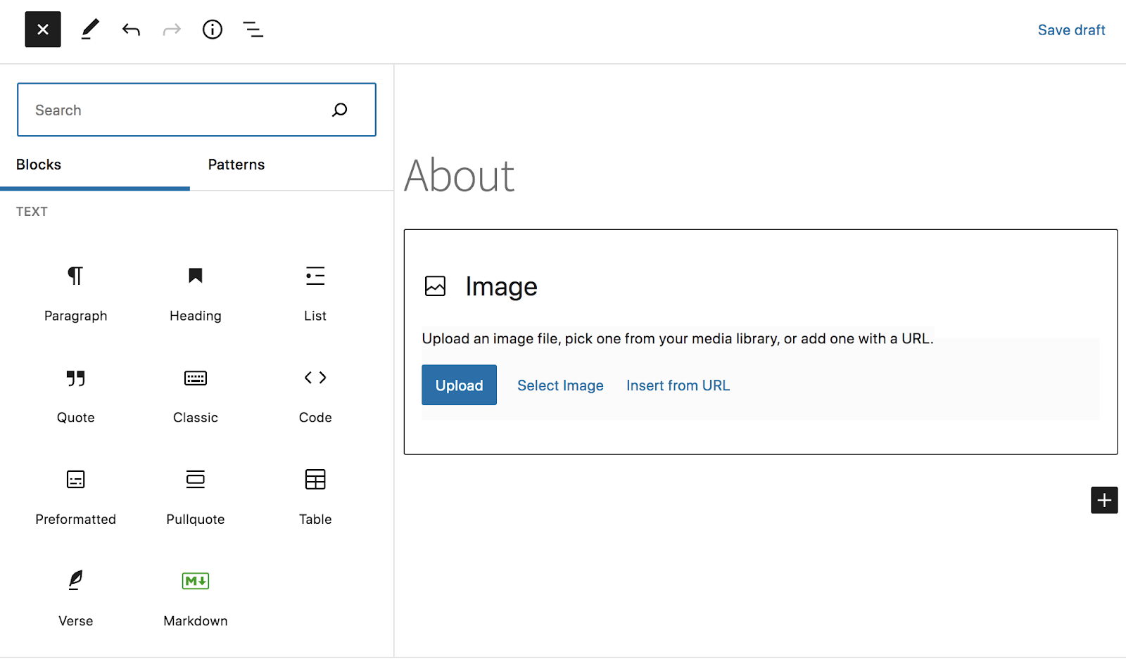 adding an image block in WordPress