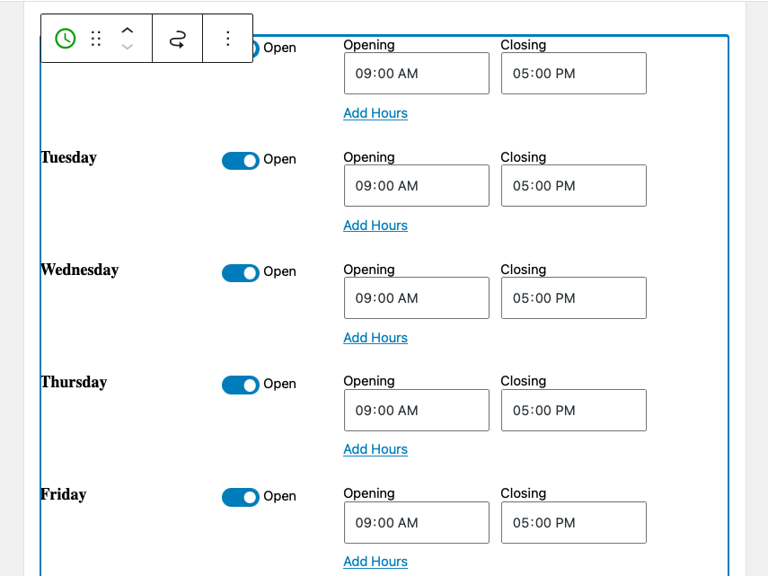 adding a Business Hours widget to a WordPress site