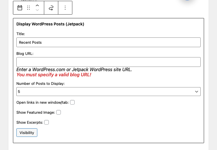 options for Jetpack Display WordPress Posts widget