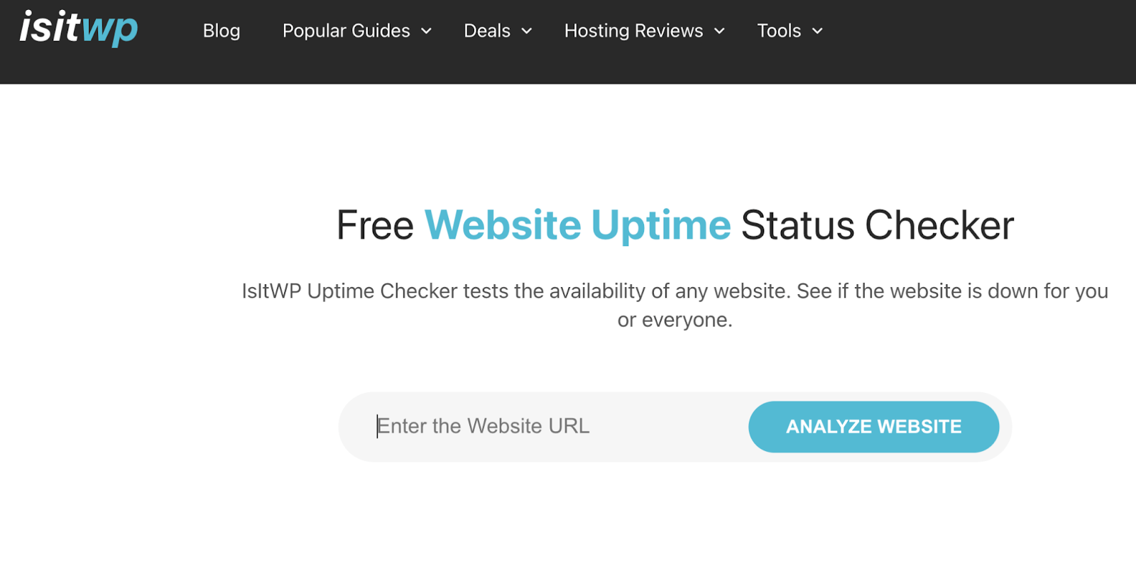 IsItWP Uptime Checker homepage with a URL field 