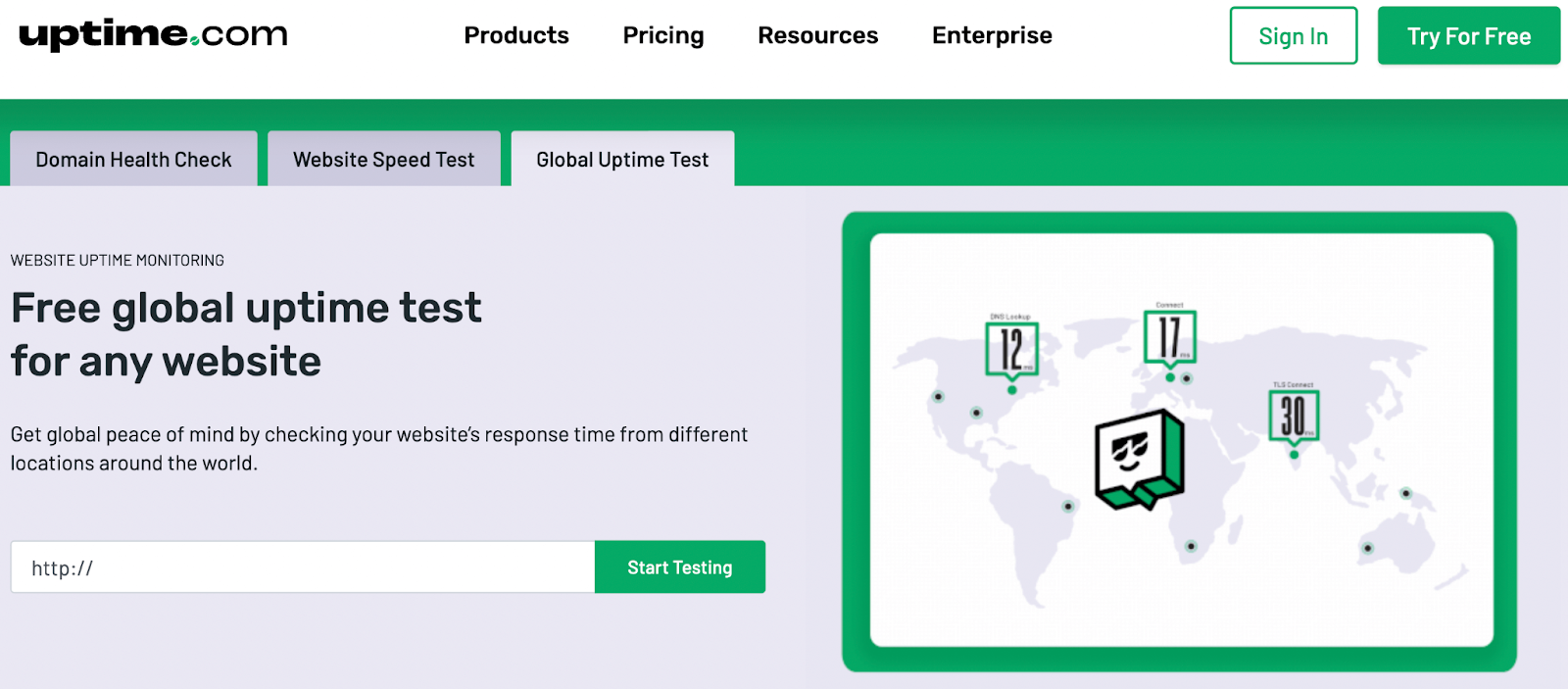 Uptime monitoring service with a green background