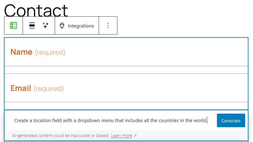 creating a new form field with AI