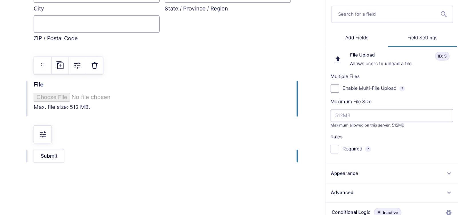 editing the file upload settings