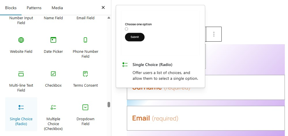choosing a single choice radio button