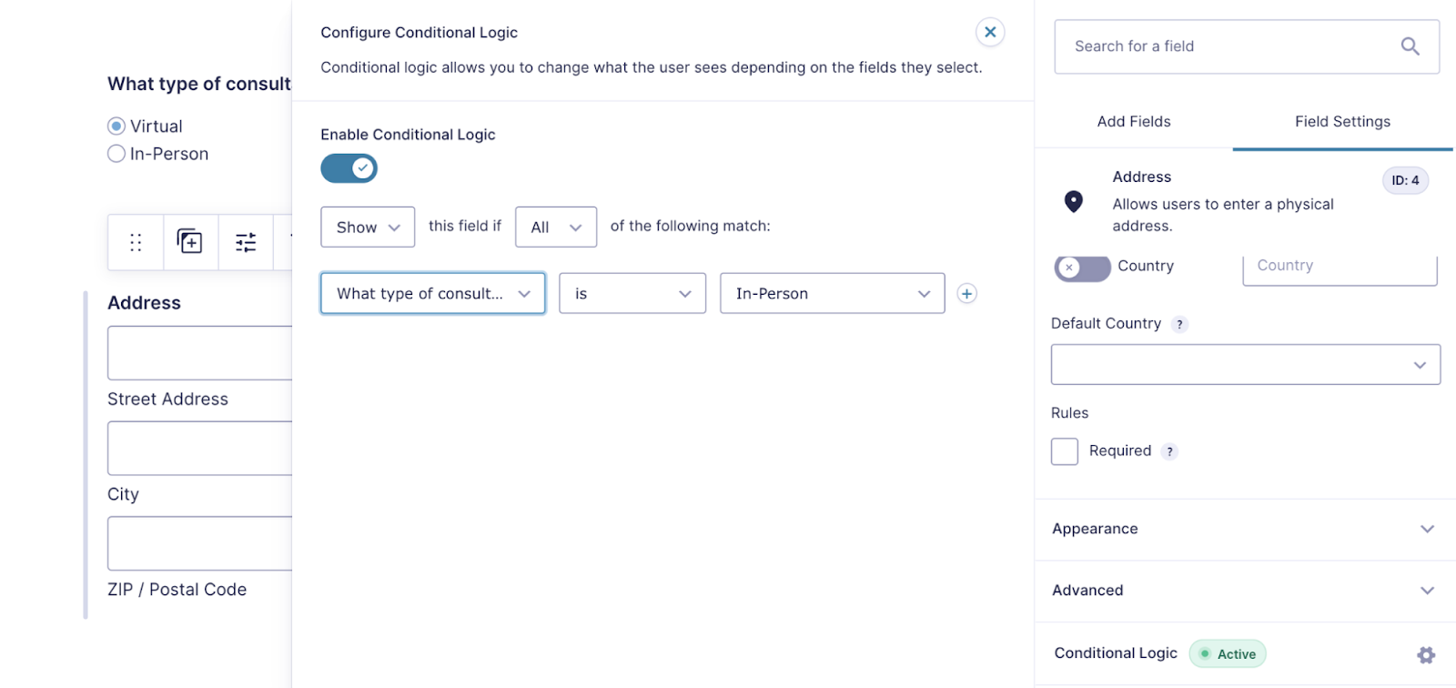 configuring conditional logic