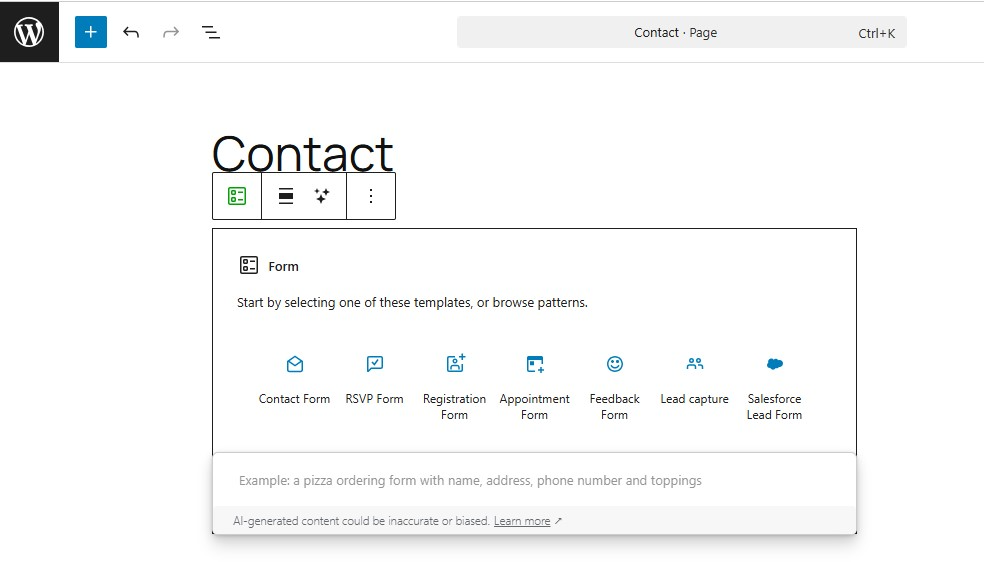 selecting a type of form