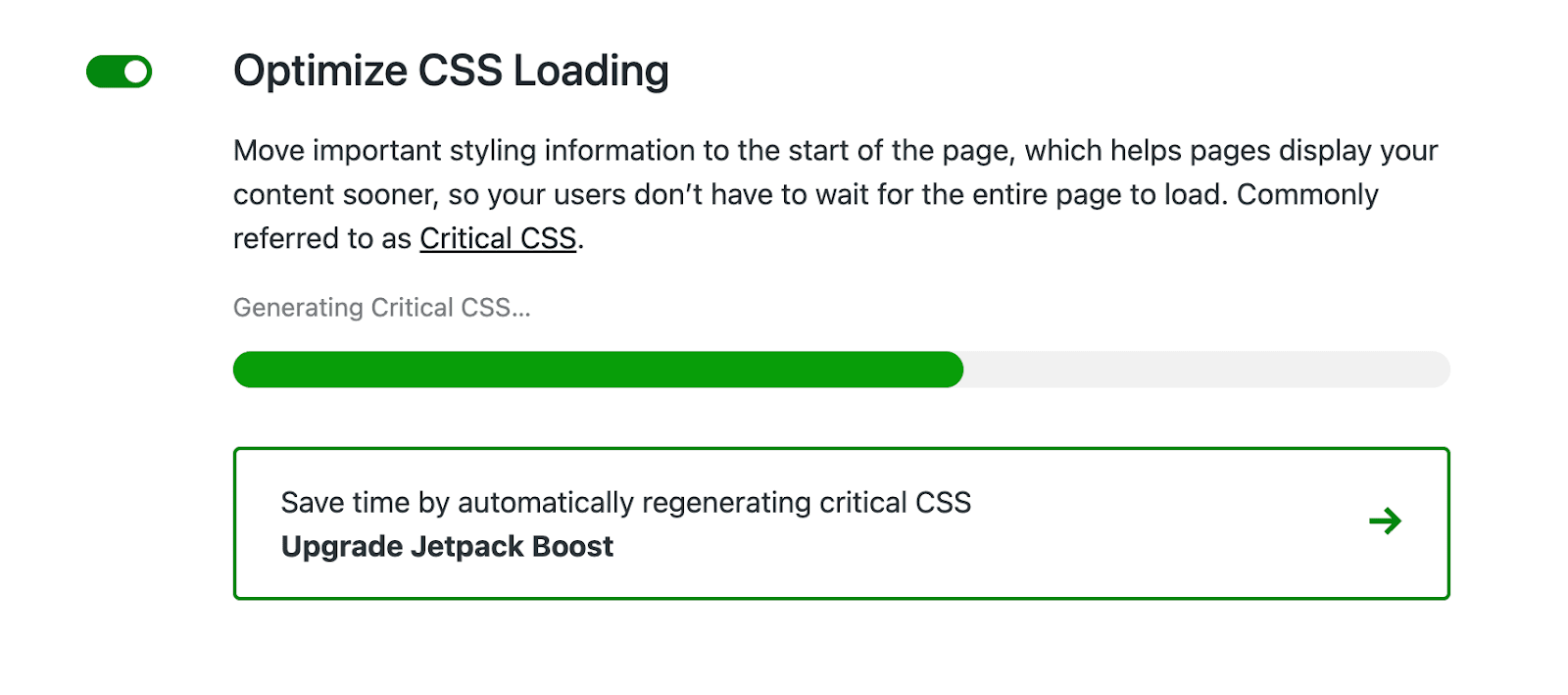 Optimize CSS Loading option in Jetpack Boost