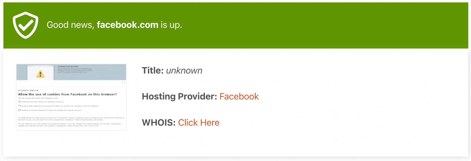 uptime information for Facebook.com