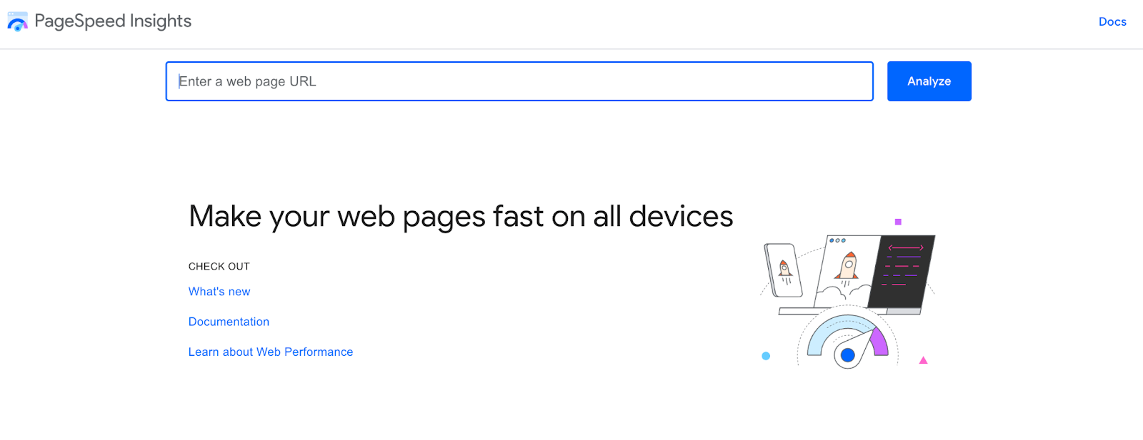 PageSpeed Insights homepage