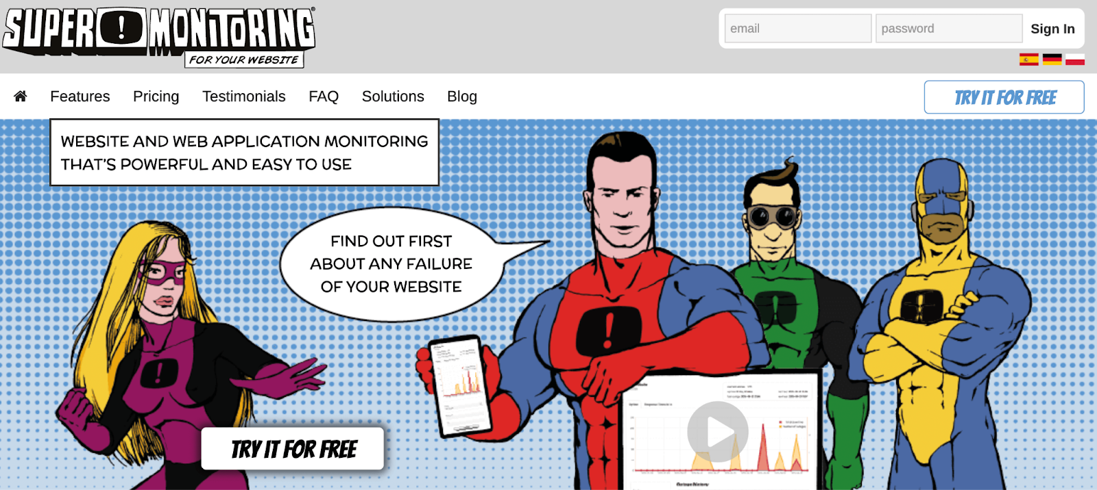 Super Monitoring image with cartoons of superheroes 