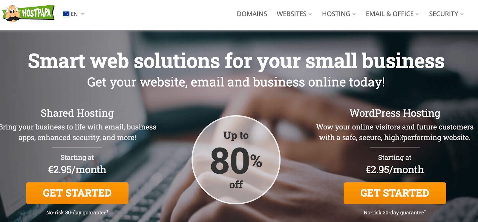 HostPapa homepage with pricing for shared and WordPress hosting