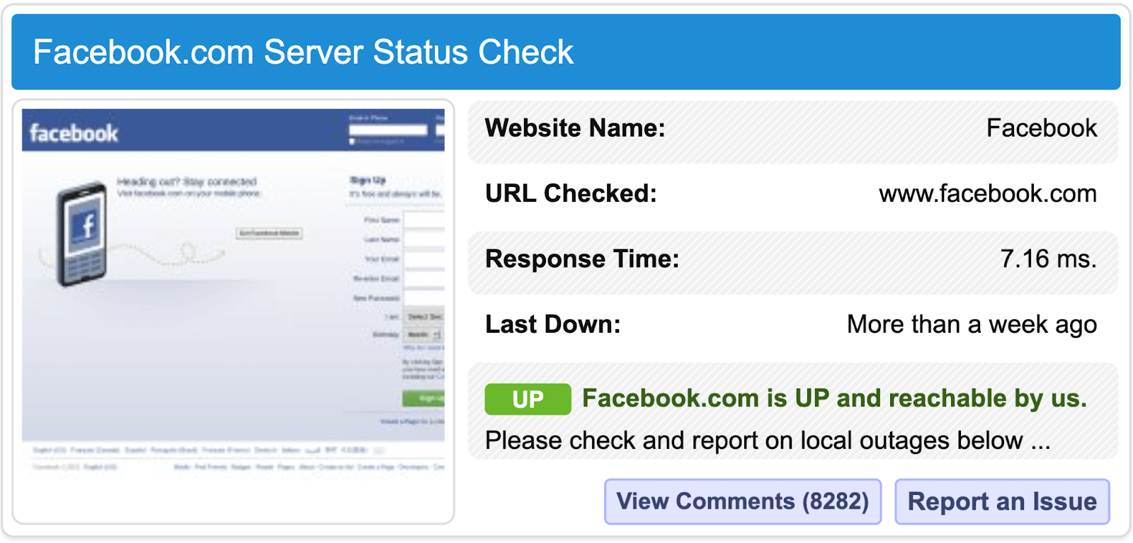 Facebook.com server status check