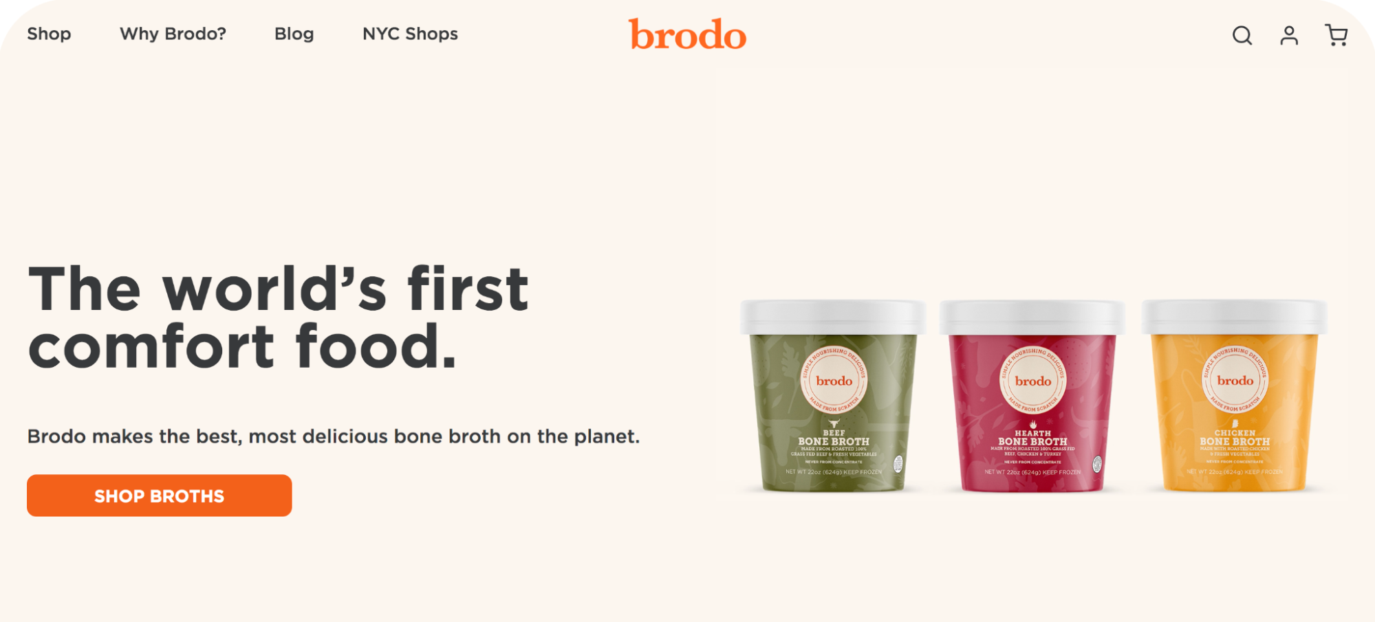 Brodo homepage, showing their broth subscriptions