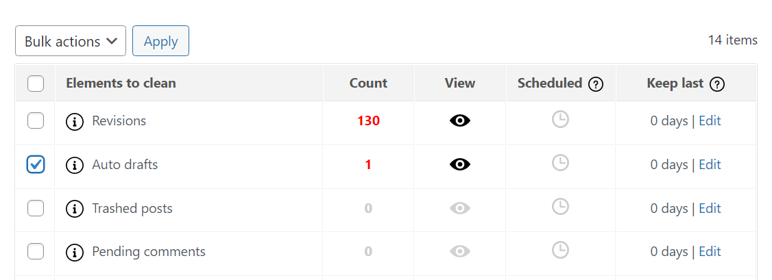 option to delete auto drafts in WordPress