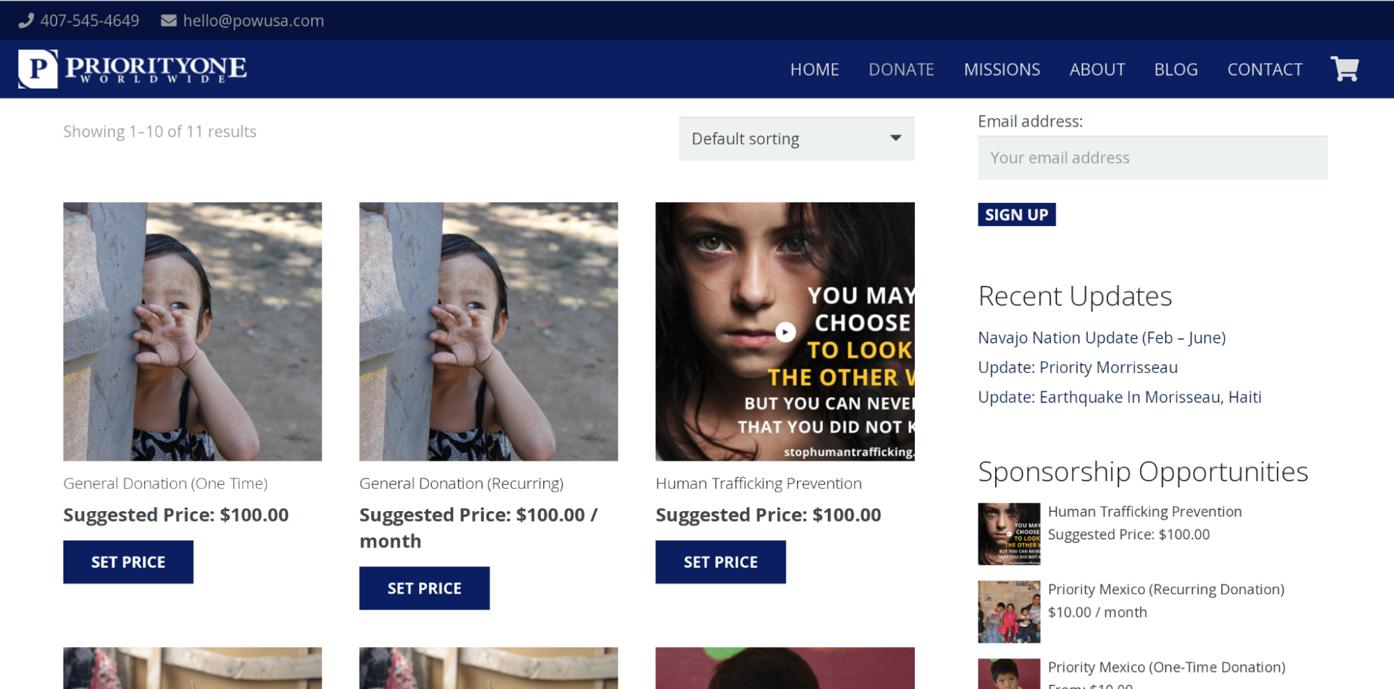 Priority One Worldwide donation options