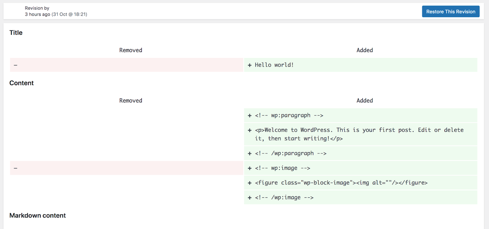 content changes highlighted between two revisions