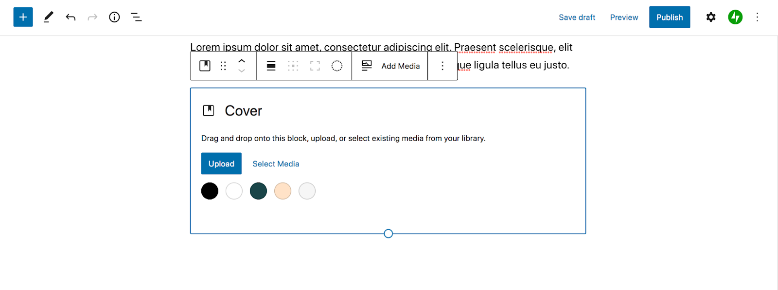 setting colors for the Cover block in WordPress