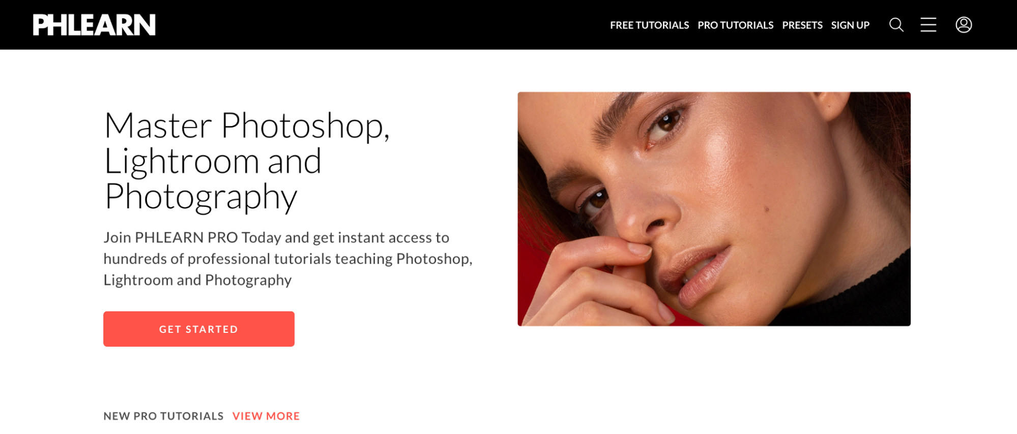PHLEARN homepage, advertising their photoshop and lightroom tutorials