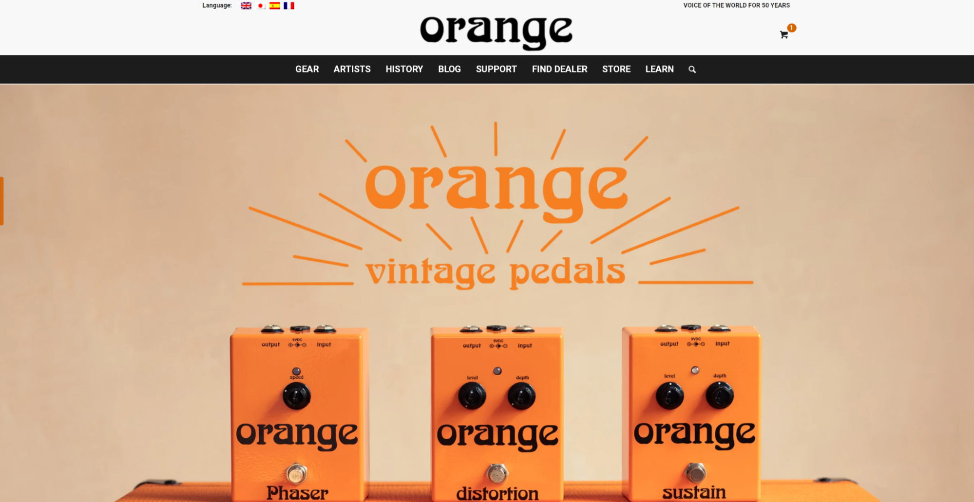 Orange Amps ecommerce store homepage