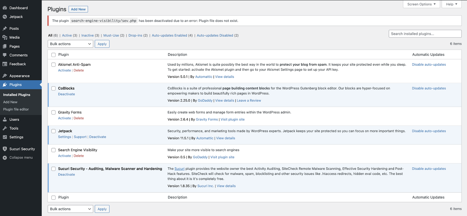 error that a WordPress file cannot be found
