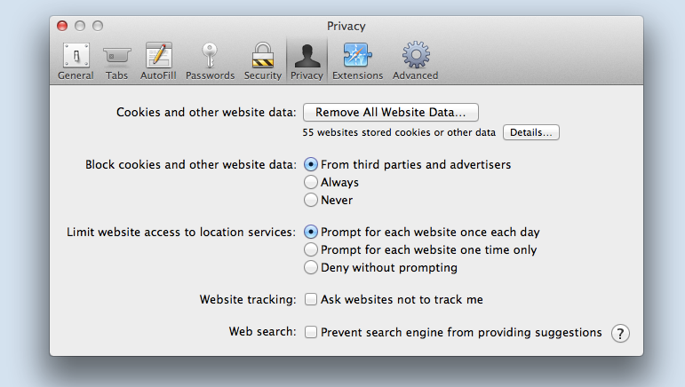removing website data from Safari