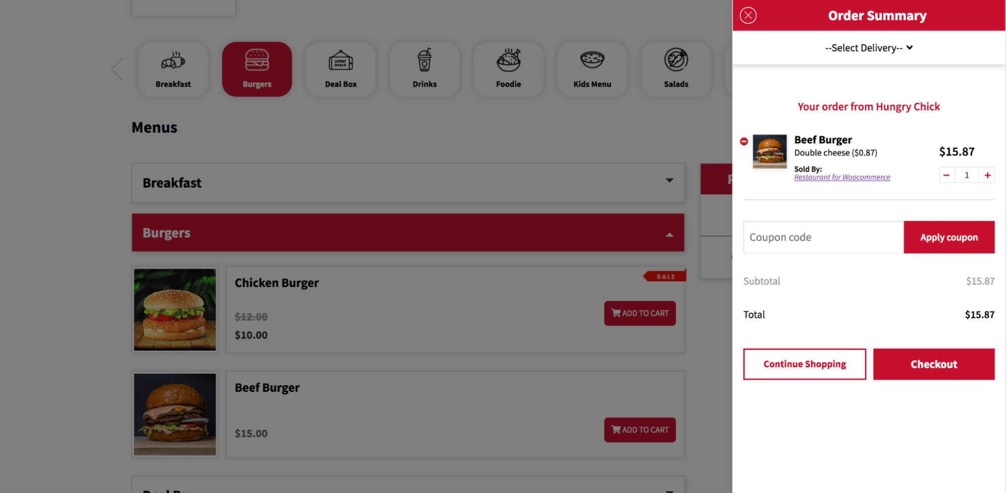 order summary with the Restaurant for WooCommerce extension