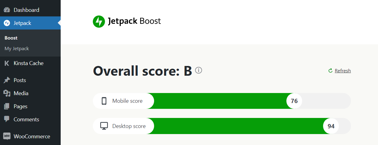 speed test from Jetpack Boost