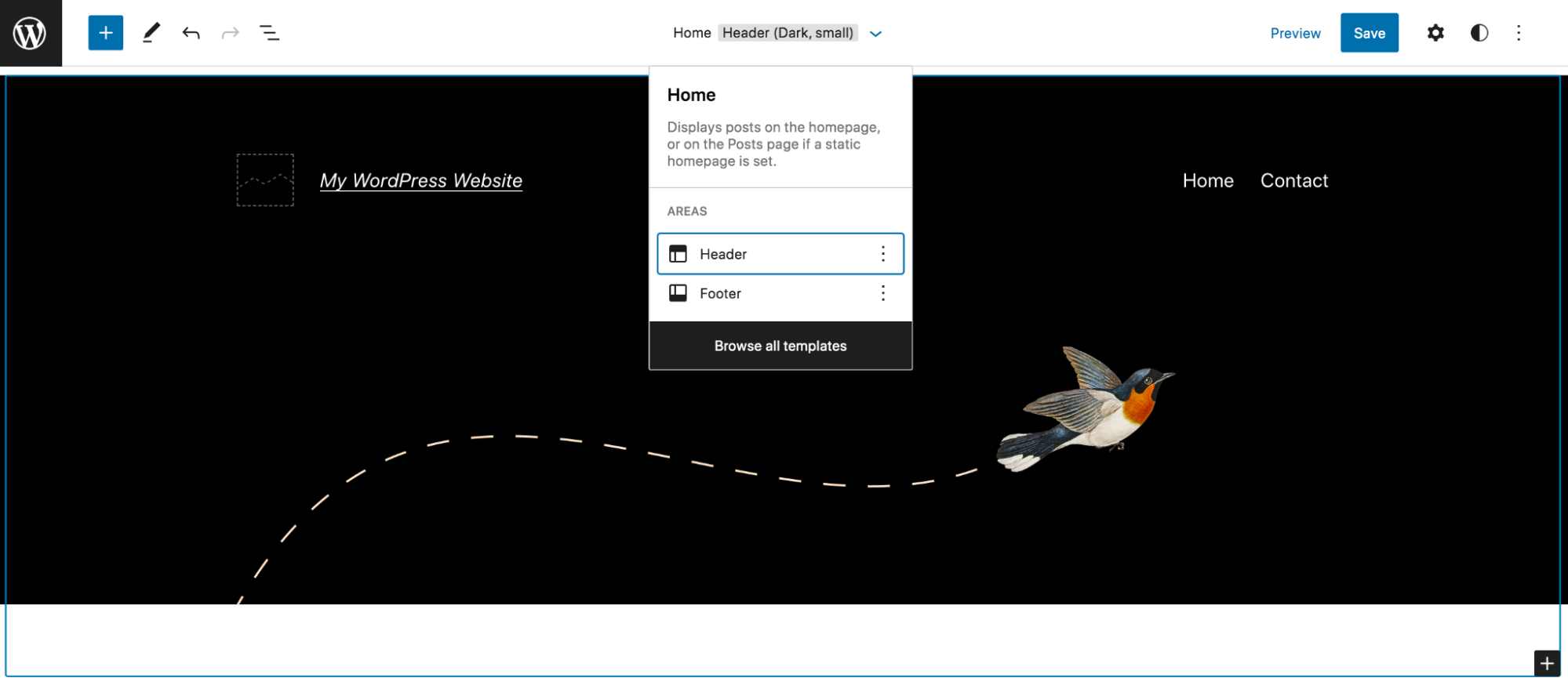 editing the header with the block editor