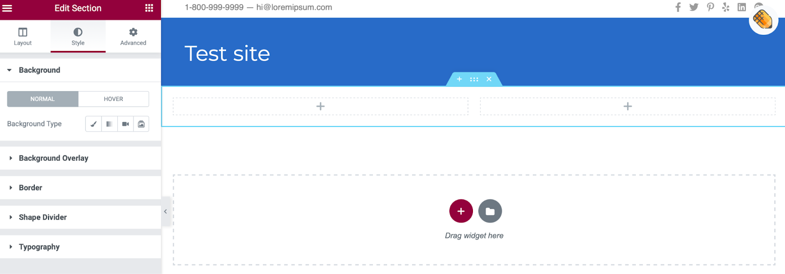 Style tab of Elementor