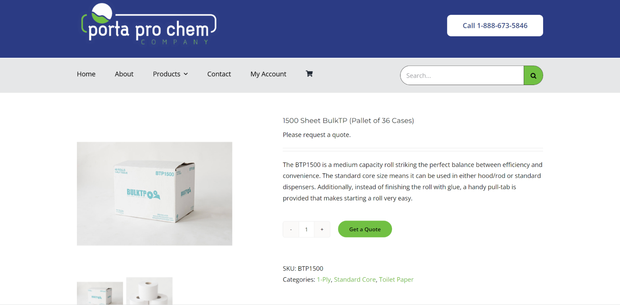Porta Pro Chem product page, showing a "get a quote" button