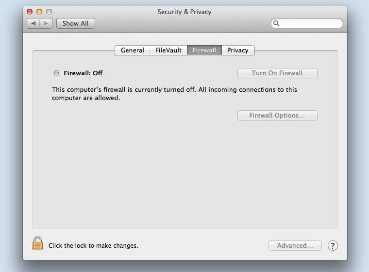 option to turn off Mac firewall