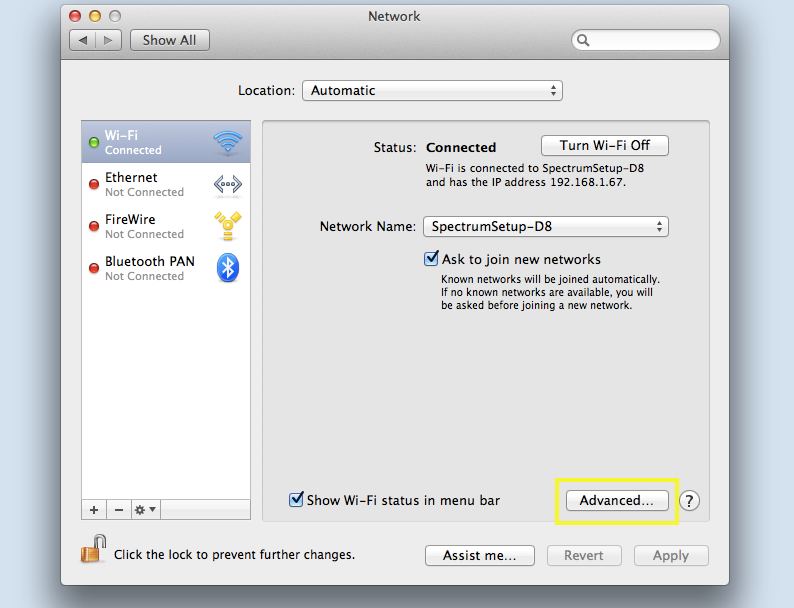 wifi settings on a Mac