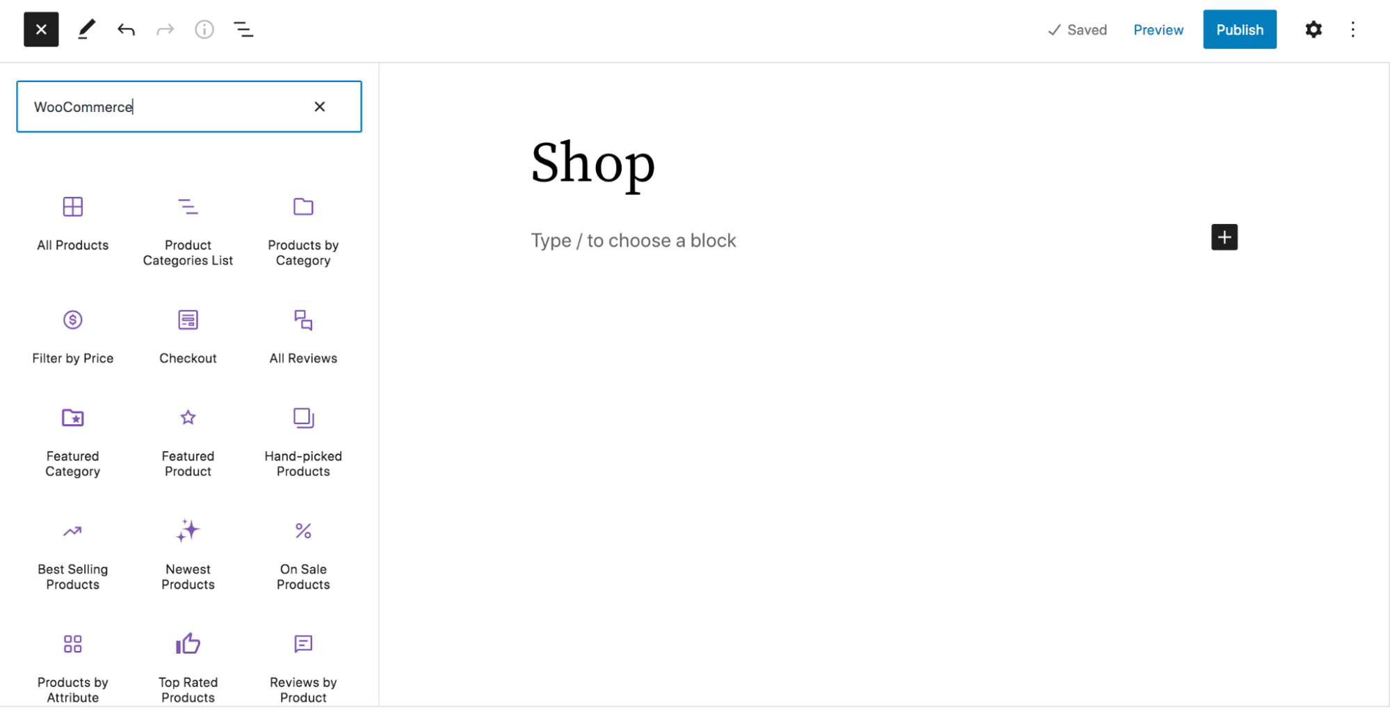 WooCommerce blocks in the block editor