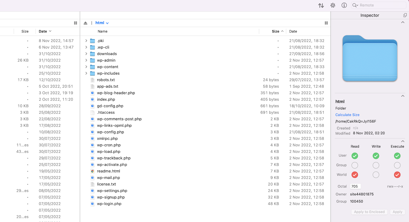 files listed in Transmit
