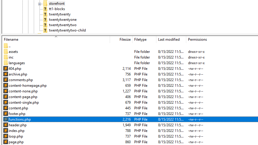 finding the functions.php file in WordPress