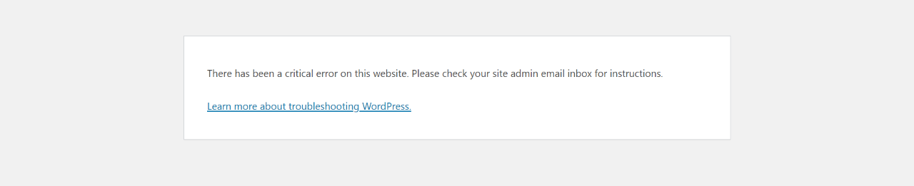 critical error message in WordPress