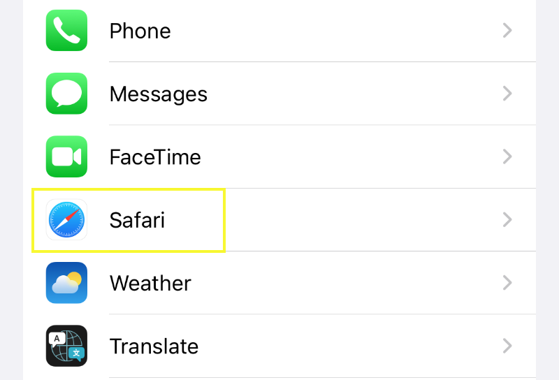 Safari settings on an iPhone