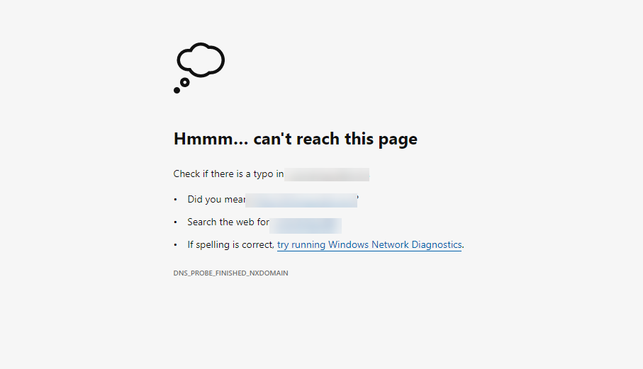 error shown in Microsoft Edge