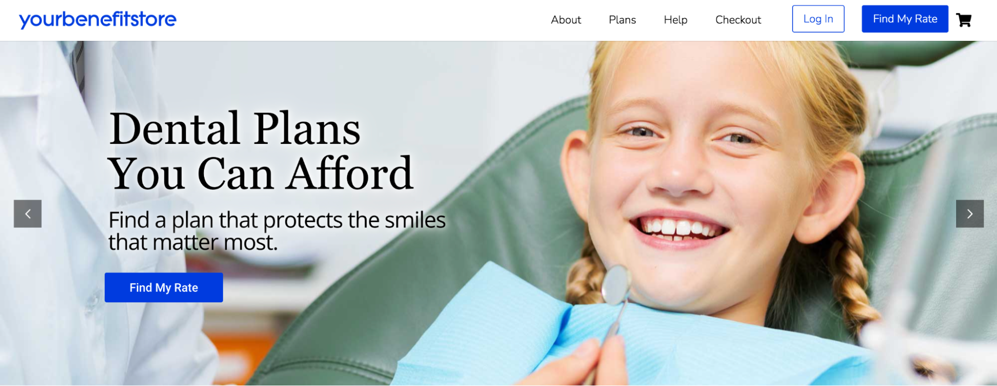 YourBenefitStore.com homepage, showing their dental plans