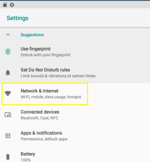network and internet settings option