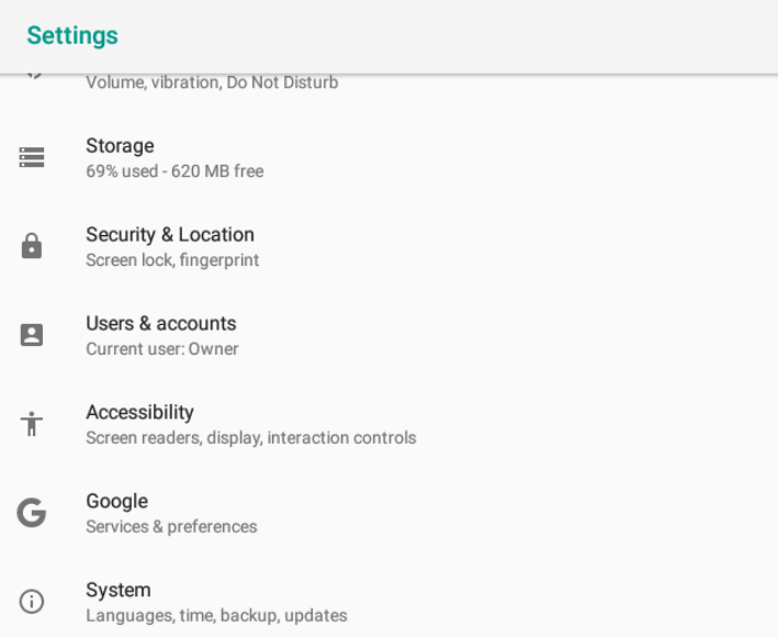 settings on an Android phone