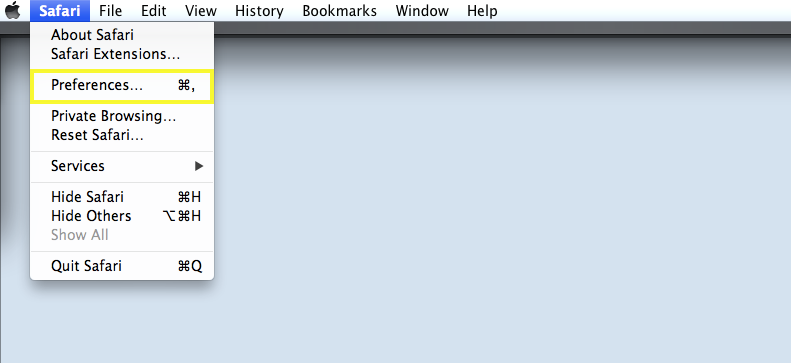 opening Preferences in Safari