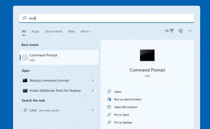 command prompt option in Windows