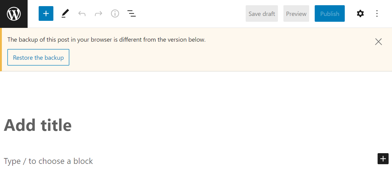 notice on a WordPress post that says, "The backup of this post in your browser is different from the version below."