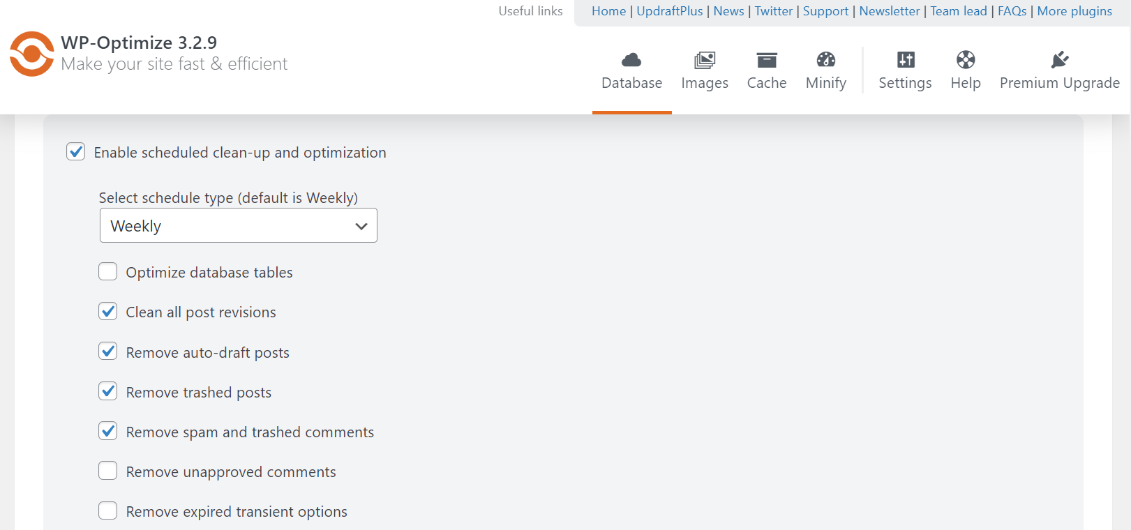 settings for automatic database optimization