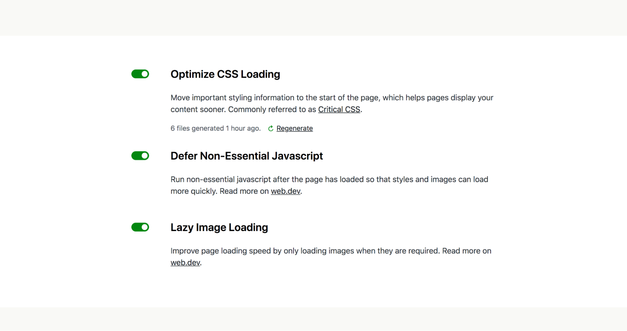 settings for Jetpack Boost