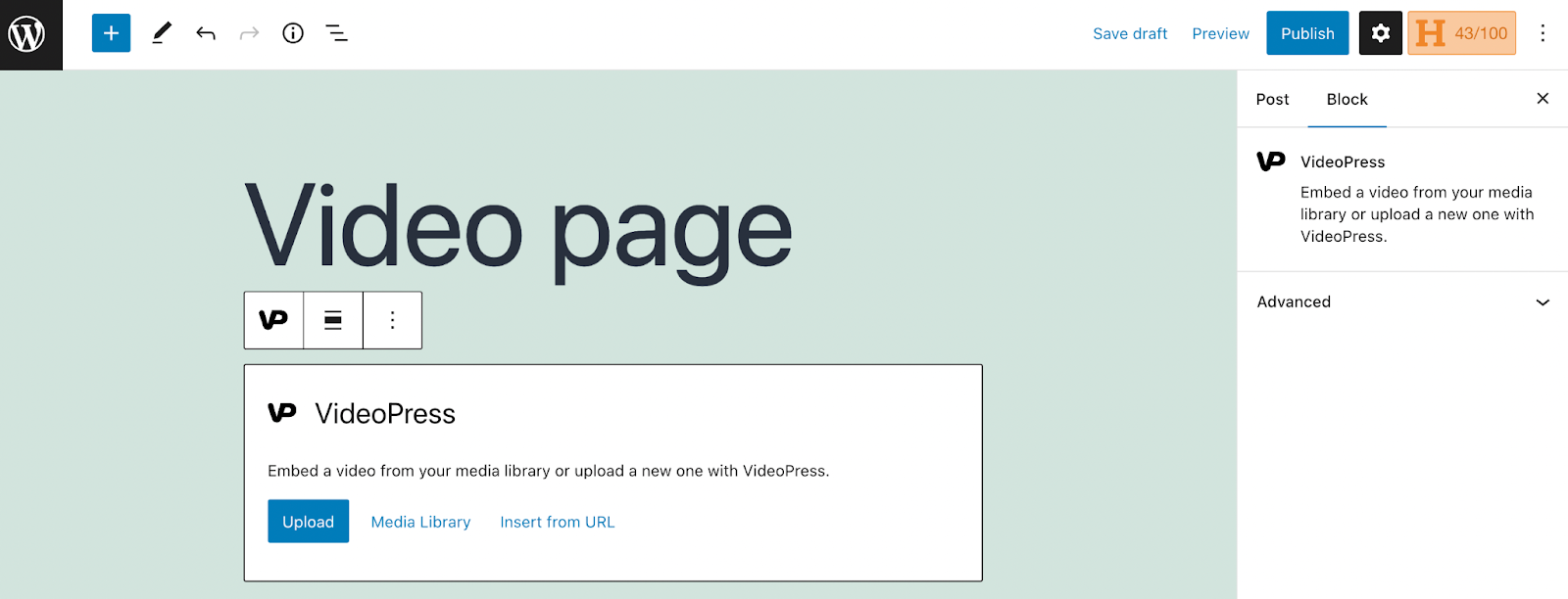 VideoPress block on a page