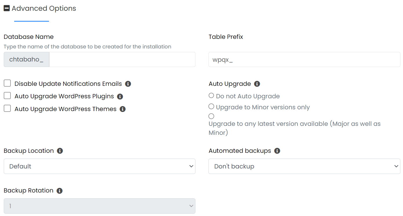 advanced WordPress installation options